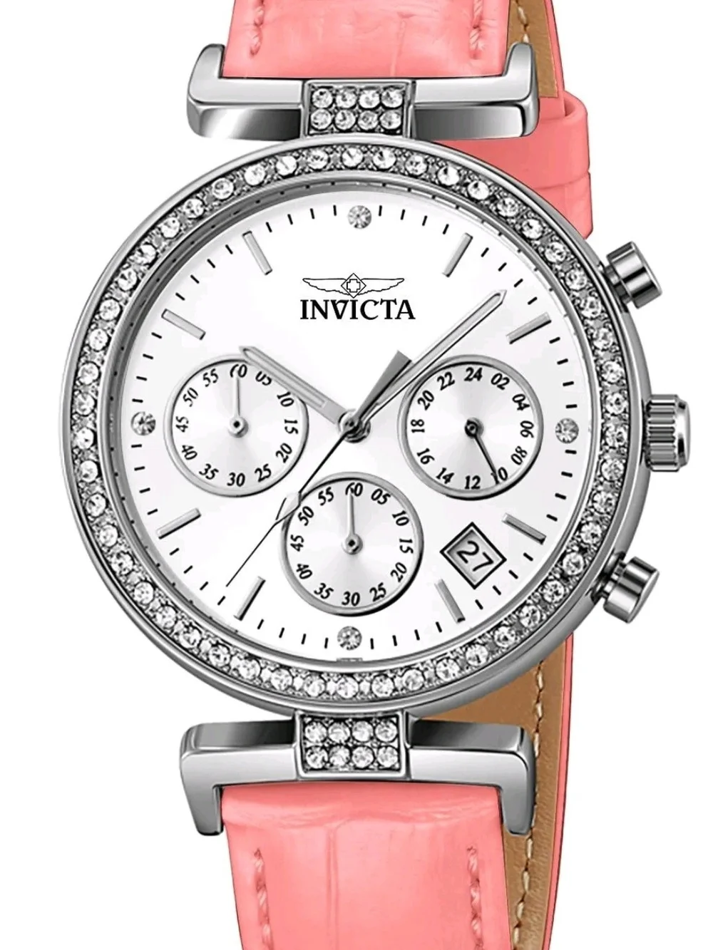Invicta Silver Case Pink Strap Crystal Accent Women's Chronograph Watch